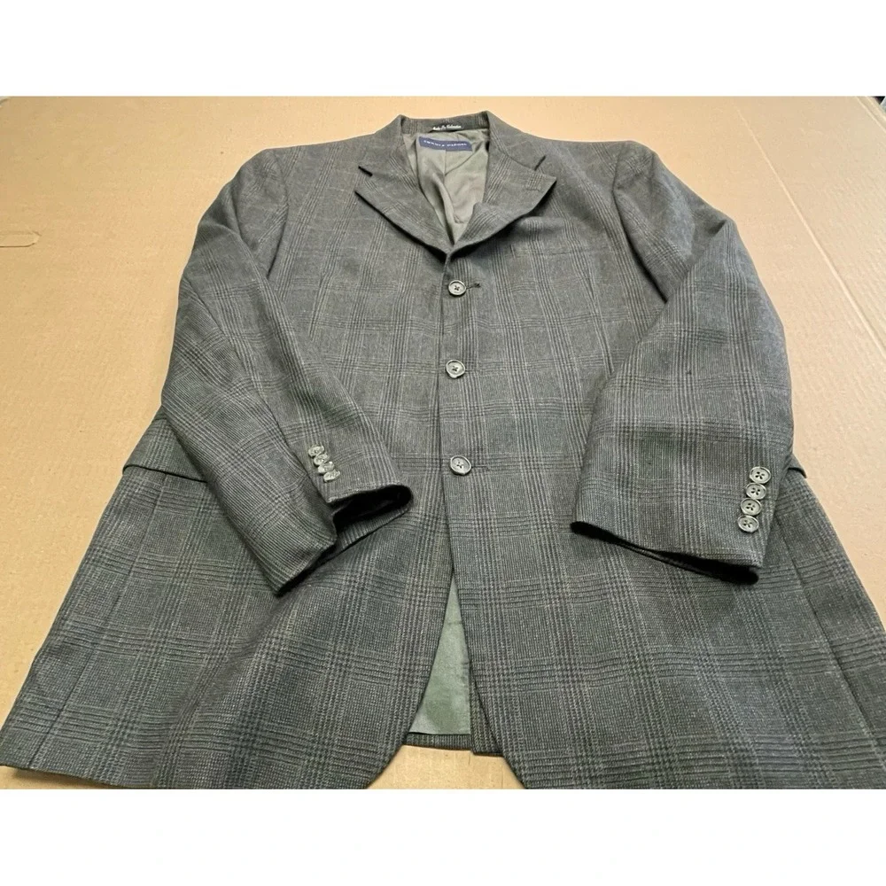 Tommy Hilfiger Men's 42R Gray Plaid 2 Button Wool Blazer‎ R159 RN39091